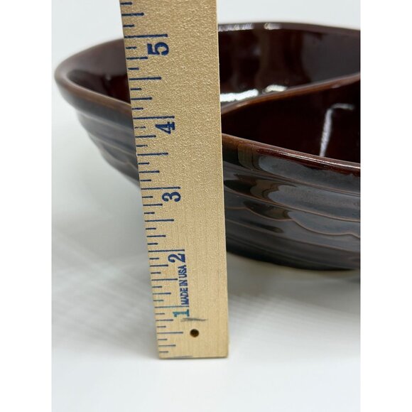 VTG 1950s Marcrest Daisy Dot Brown Stoneware Divided Serving Dish 9.5" USA Decor - Picture 7 of 7